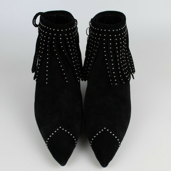 NEW SAINT LAURENT Blaze Laced Fringe Ankle Boots – Suede Studded Western Boots - Picture 7 of 15